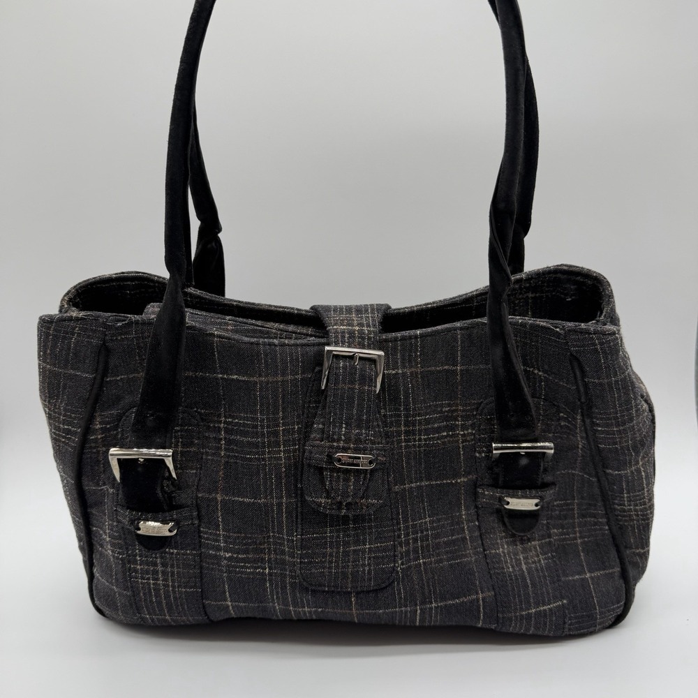 Vintage Stuart Weitzman Y2K Grey Wool Plaid Shoulder Bag Made in Spain Rare